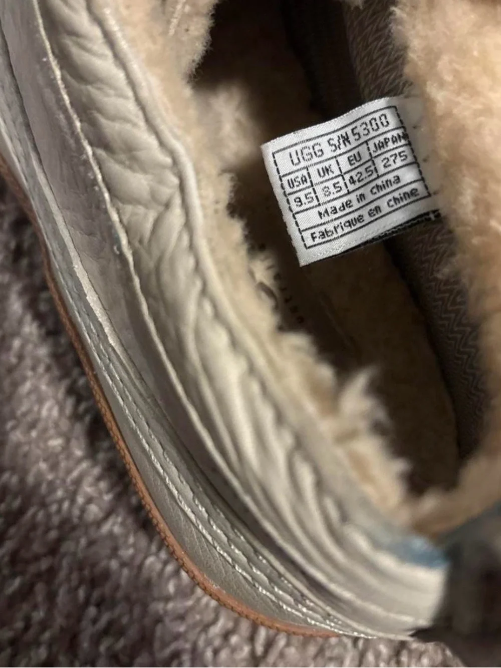 UGG Cream Leather Shearling-Lined Slip-On Sneaker with Tan Trim